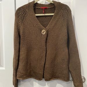 Luisa Cerano Brown sweater with gold trim Sz 10 Vintage